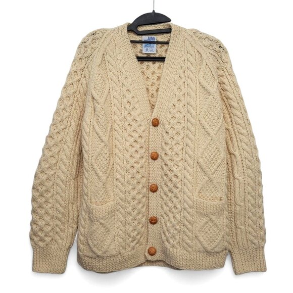 Vintage John Molloy Irish Wool Aran Cable Knit Cardigan - Picture 2 of 11